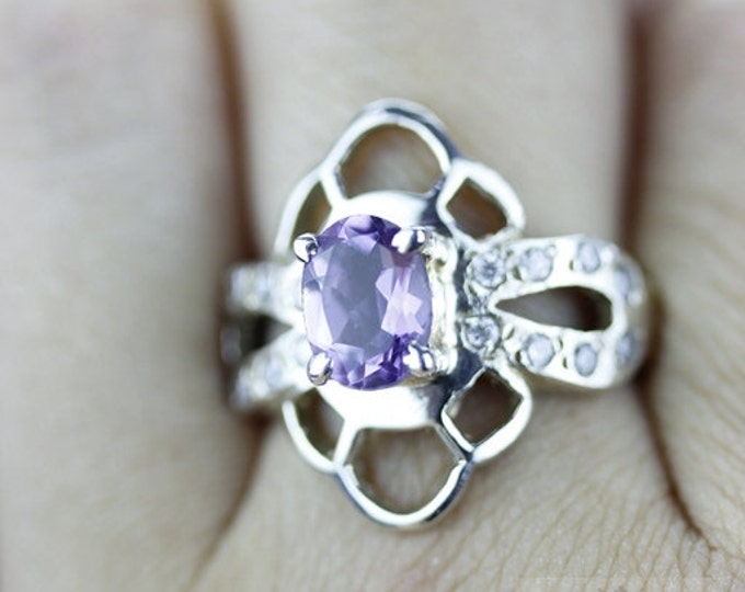 Size 7 AMETHYST WHITE TOPAZ Fine 925 Sterling Silver Ring (Nickel Free) r741