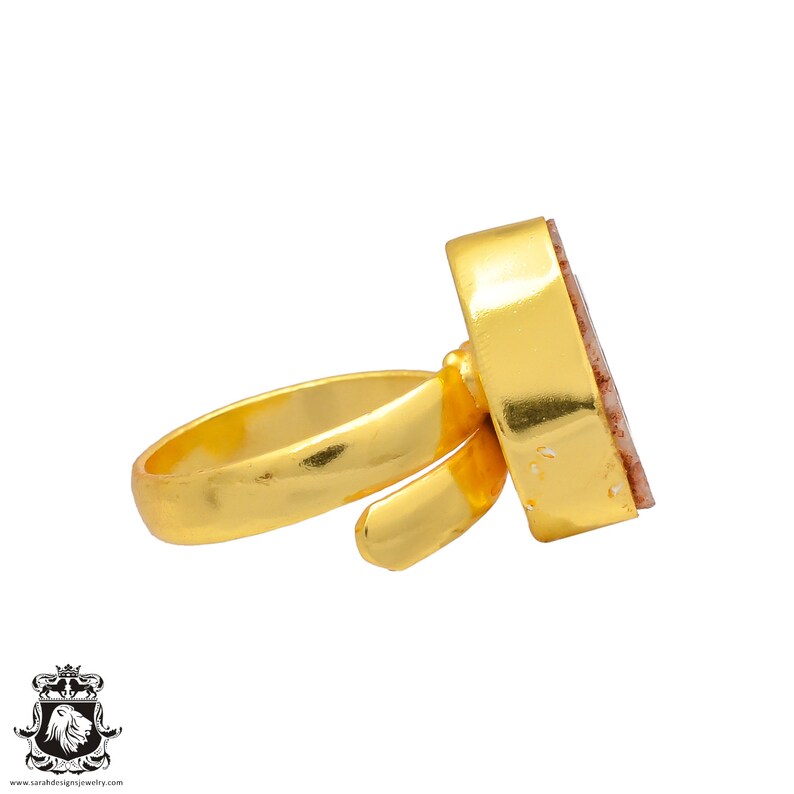Size 9 Adjustable Rhodochrosite Stalactite Geode 24K Gold Plated Ring GPR261 Size 7.5