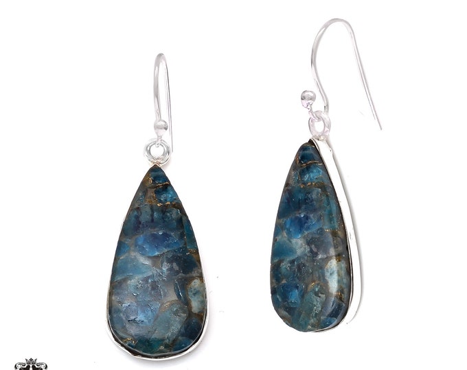 Pyritized Apatite 925 Sterling Silver Hook Dangle Earrings E376