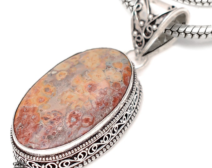 LEOPARD Skin JASPER Pendant & FREE 3MM Italian 925 Sterling Silver Chain V1857