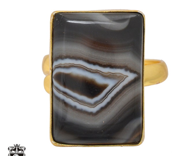 Size 10.5 - Size 12 Banded Agate Ring Meditation Ring 24K Gold Ring GPR1067