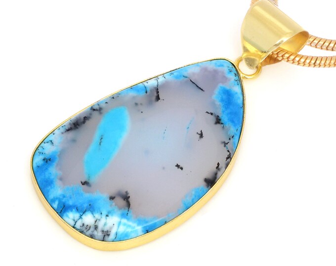 Blue Dendritic Opal Pendant Necklaces & FREE 3MM Italian 925 Sterling Silver Chain GPH1538