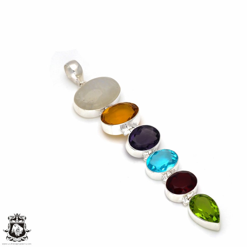 5.5 Inch Large Chakra Moonstone Tpaz Pendant 4MM Italian Snake Chain P8708