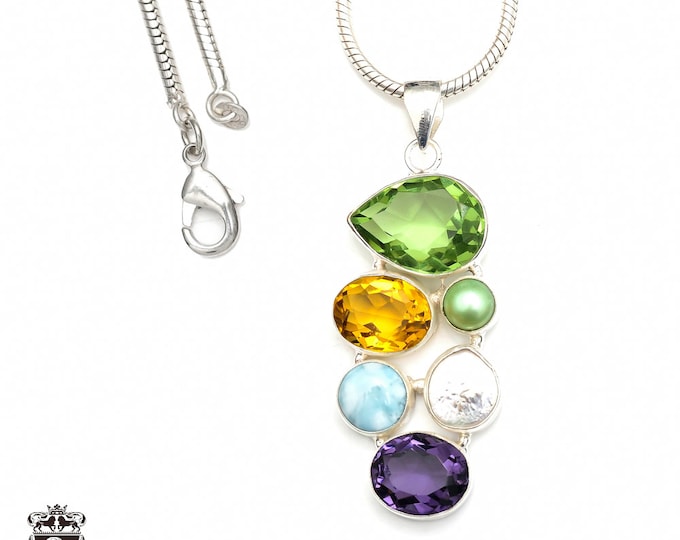 Citrine Amethyst Pearl 925 Sterling Silver Pendant & 3MM Italian 925 Sterling Silver Chain P9337