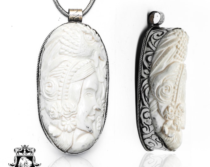 Inca mythology Nature Deity Pachamama Carving Pendant & FREE 3MM Italian 925 Sterling Silver Chain N392