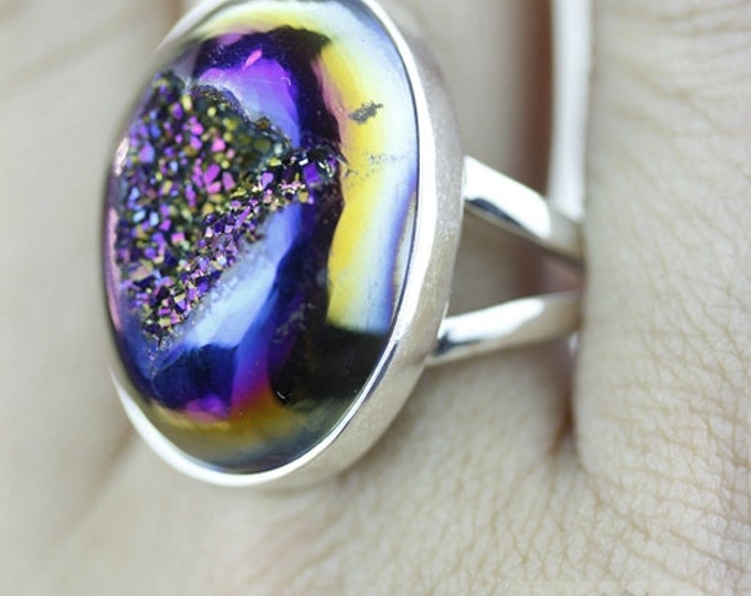 Size 10 TITANIUM WINDOW DRUSY Fine 925 Sterling Silver Ring (Nickel Free) r1135