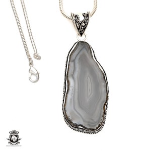Banded BOTSWANA Agate STALACTITE Pendant & FREE 2MM Italian 925 Sterling Silver Chain V1664