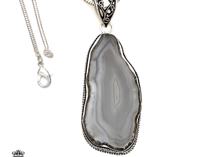 Banded BOTSWANA Agate STALACTITE Pendant & FREE 3MM Italian 925 Sterling Silver Chain V1664