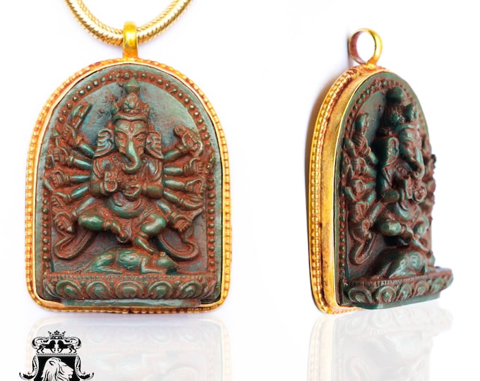 Meditation Ganesha Gemstone Healing Spiritual Meditation Pendant & FREE 3MM Italian Snake Chain N48