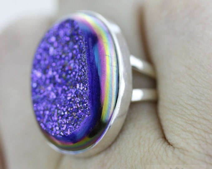 Size 6.5 TITANIUM WINDOW DRUSY Druzy Fine 925 Sterling Silver Ring (Nickel Free) r1186