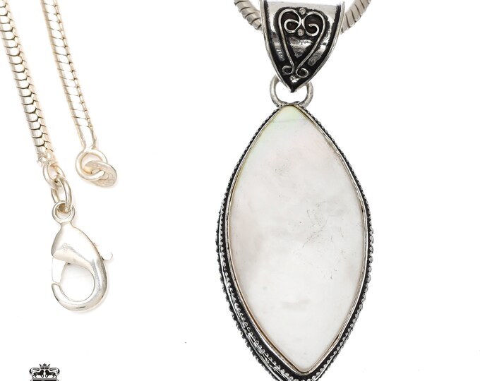 MOTHER of PEARL Shell Pendant & FREE 3MM Italian 925 Sterling Silver Chain V1151