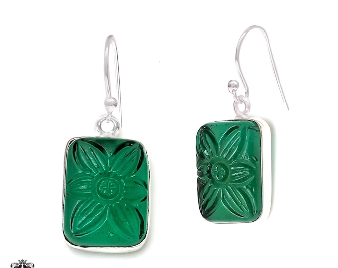 Carved Aventurine 925 Sterling Silver Hook Dangle Earrings E426