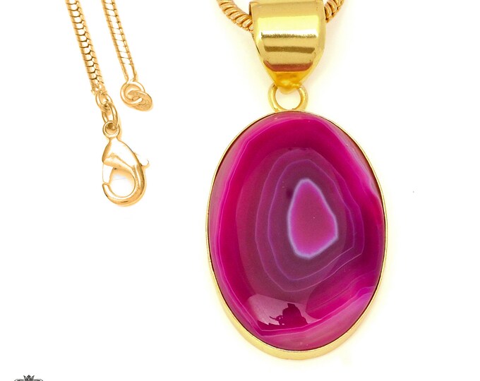 Pink Banded Agate Pendant Necklaces & FREE 3MM Italian 925 Sterling Silver Chain GPH1787