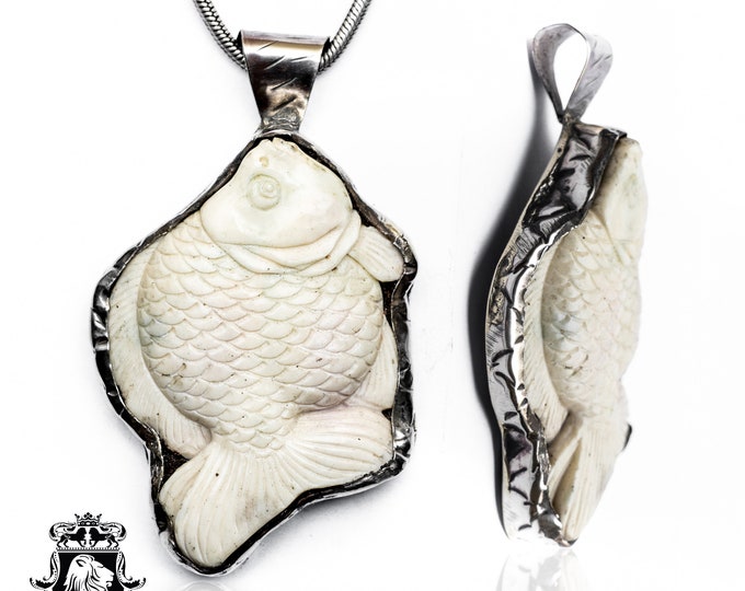 Belching Goldfish Carving Pendant & FREE 3MM Italian 925 Sterling Silver Chain N221