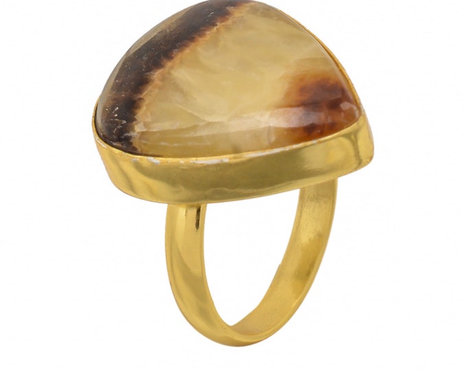 Size 8.5 - Size 10 Septarian Dragon Stone Ring Meditation Ring 24K Gold Ring GPR1425