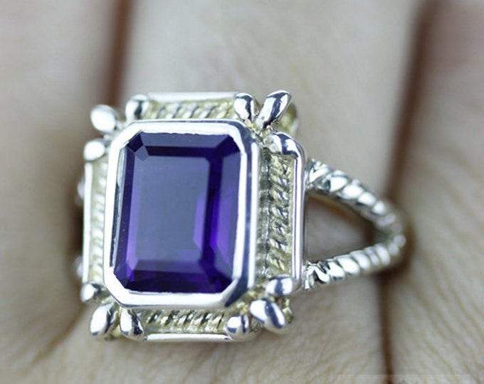 SIZE 6 AMETHYST Fine 925 Sterling Silver Ring (Nickel Free) r701