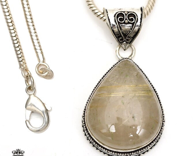 RUTILE RUTILATED Quartz Pendant & FREE 3MM Italian 925 Sterling Silver Chain V1168