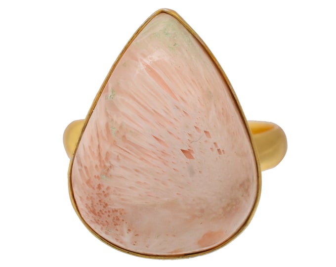 Size 10.5 - Size 12 Scolecite Ring Meditation Ring 24K Gold Ring GPR1564