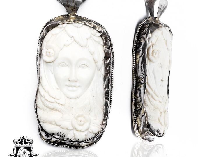 Woman Admiring Herself Carving Pendant & FREE 3MM Italian 925 Sterling Silver Chain N218