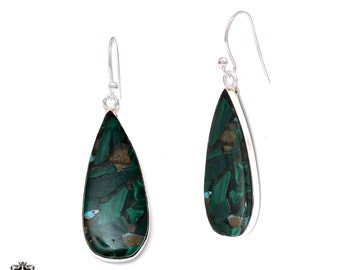 Malachite 925 Sterling Silver Hook Dangle Earrings E356