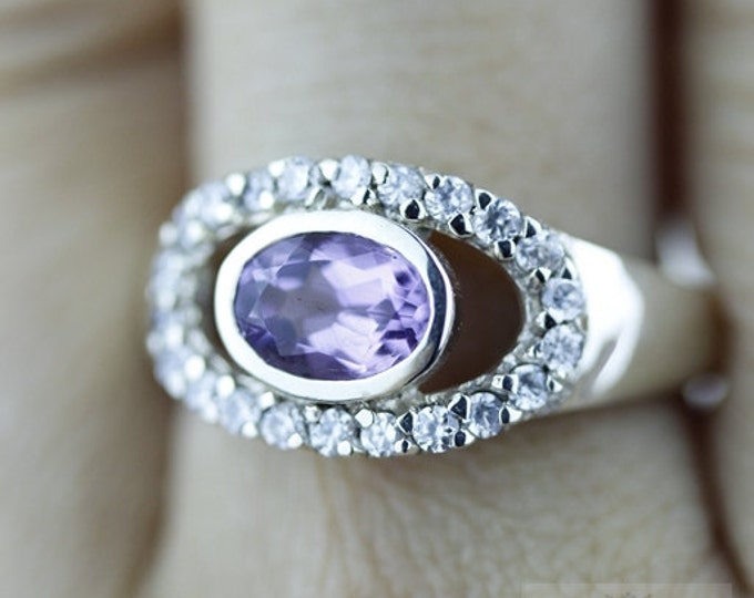 Size 7 AMETHYST WHITE TOPAZ Fine 925 Sterling Silver Ring (Nickel Free) r469