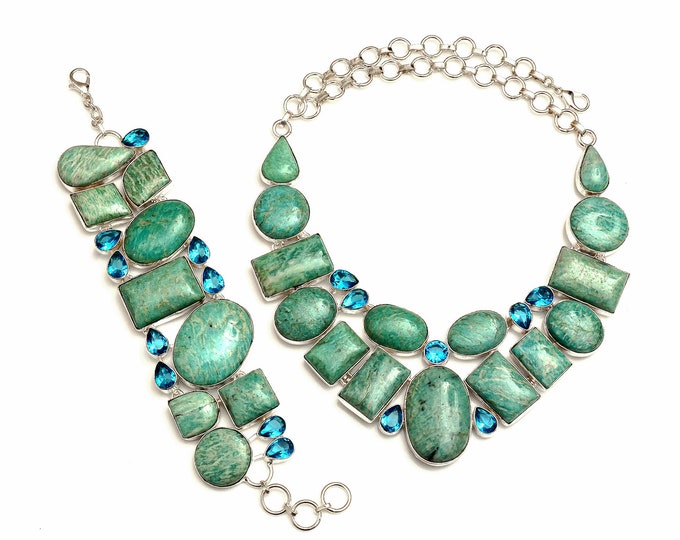 Neutral Color! Australian Amazonite Fine Sterling Silver Necklace Bracelet Earrings SET940