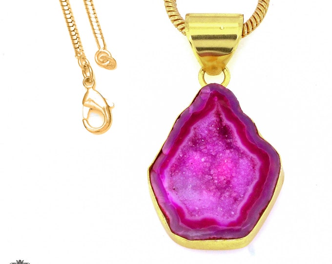 Cobalto Calcite Geode Pendant Necklaces & FREE 3MM Italian 925 Sterling Silver Chain GPH1193