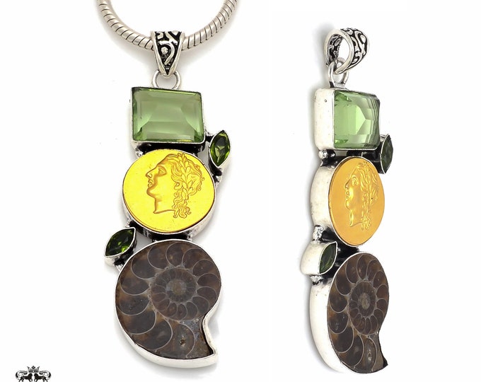 Agamemnon King of Mycenae Reissued Greek Coin Ammonite Sterling Silver Pendant & FREE 3MM Italian 925 Sterling Silver Chain P8667