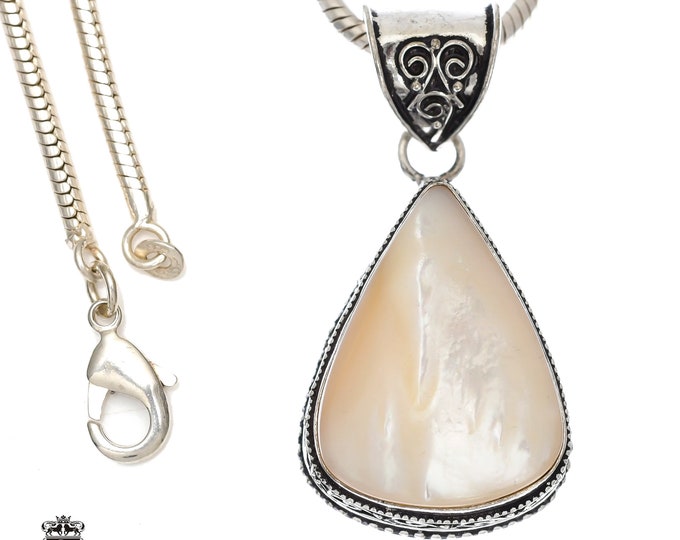 MOTHER of PEARL Shell Pendant & FREE 3MM Italian 925 Sterling Silver Chain V1150