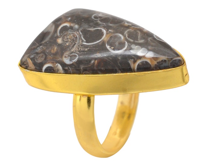 Size 6.5 - Size 8 Turitella Agate Ring Meditation Ring 24K Gold Ring GPR1710