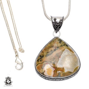 RHYOLITE-hanger jaspis regenwoud & GRATIS 2 MM Italiaanse 925 sterlingzilveren ketting V495