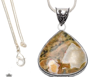RHYOLITE Rainforest Jasper Pendant & FREE 2MM Italian 925 Sterling Silver Chain V495