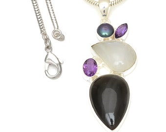 Moonstone Spinel 925 Sterling Silver Pendant & 2MM Italian 925 Sterling Silver Chain P7732