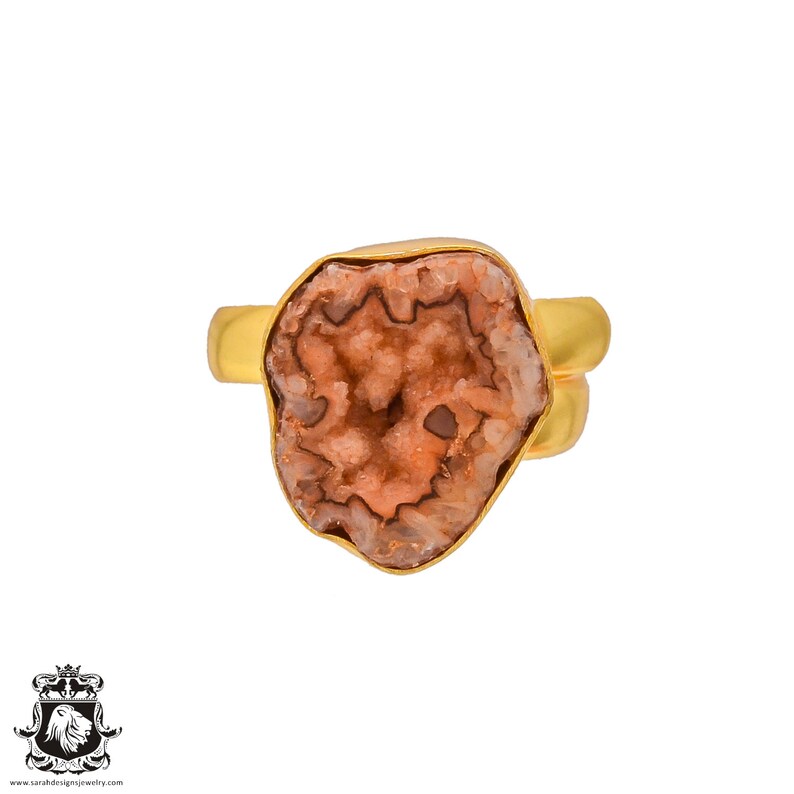 Size 9 Adjustable Rhodochrosite Stalactite Geode 24K Gold Plated Ring GPR261 Size 7.5