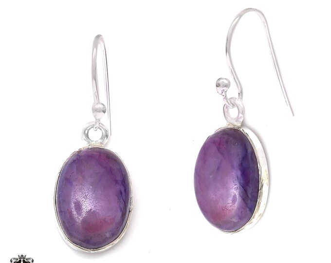 Purple Moonstone 925 Sterling Silver Hook Dangle Earrings E398