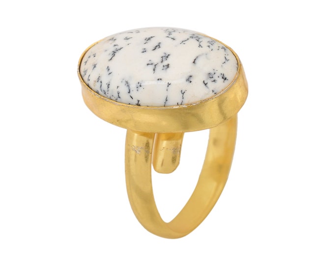 Size 9.5 - Size 11 Dendritic Agate Ring Meditation Ring 24K Gold Ring GPR1629