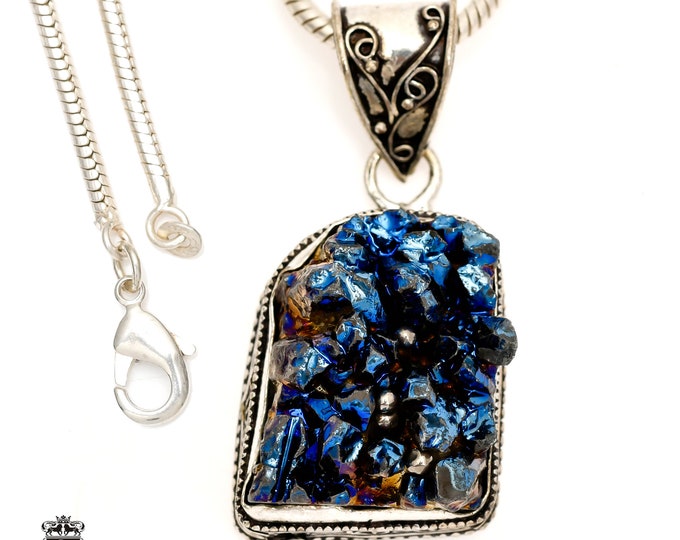 CHALCOPYRITE Drusy Druzy Pendant & FREE 3MM Italian 925 Sterling Silver Chain V1353