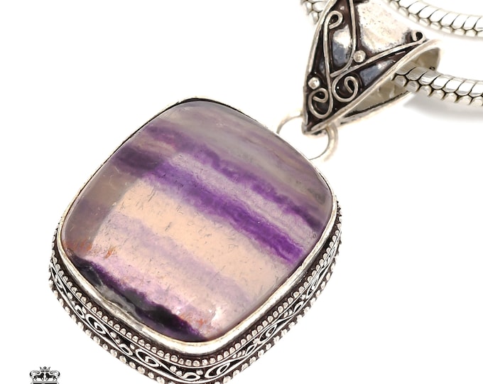 Ideal to have! FLUORITE Pendant & FREE 3MM Italian 925 Sterling Silver Chain V660