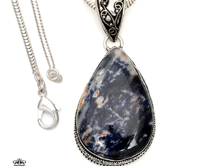 ORANGE SODALITE Pendant & FREE 3MM Italian 925 Sterling Silver Chain V1539