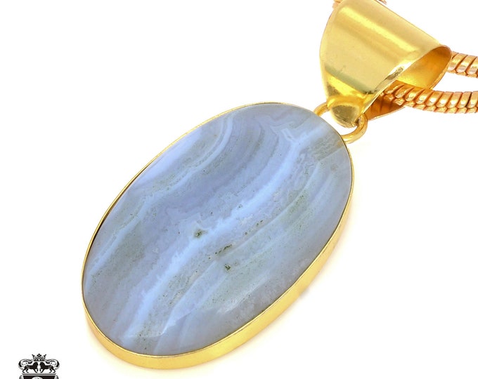 Blue Lace Agate Pendant Necklaces & FREE 3MM Italian 925 Sterling Silver Chain GPH1493