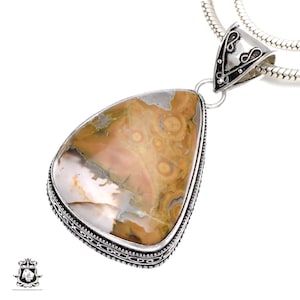 RHYOLITE-hanger jaspis regenwoud & GRATIS 2 MM Italiaanse 925 sterlingzilveren ketting V488