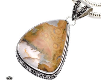 RHYOLITE Rainforest Jasper Pendant & FREE 2MM Italian 925 Sterling Silver Chain V488
