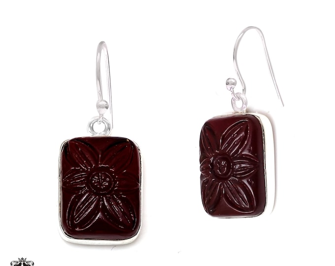 Red Cinnabar 925 Sterling Silver Hook Dangle Earrings E413