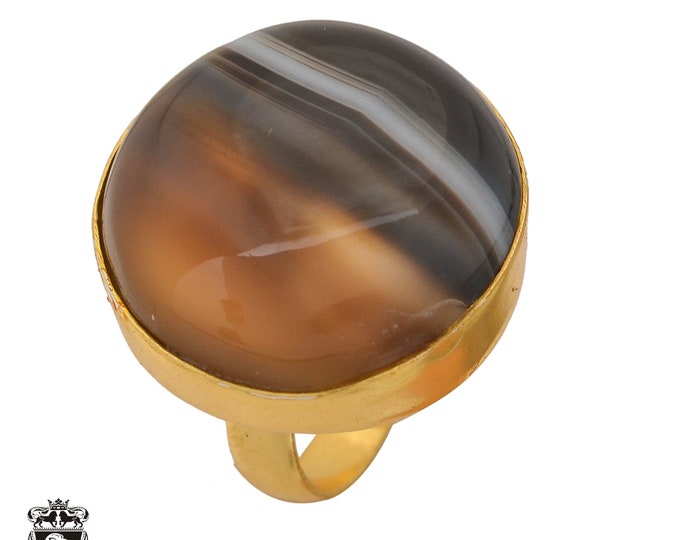 Size 6.5 - Size 8 Banded Agate Ring Meditation Ring 24K Gold Ring GPR1069