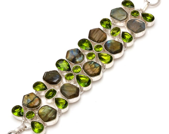 Labradorite Peridot 925 Sterling Silver Bracelet B3752