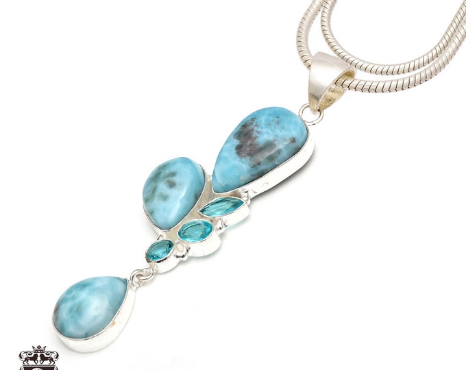 Larimar 925 Sterling Silver Pendant & 3MM Italian 925 Sterling Silver Chain P9394