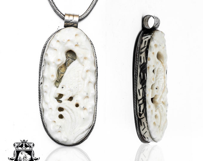 Coral Lurking Electric Eel Carving Pendant & FREE 3MM Italian 925 Sterling Silver Chain N384