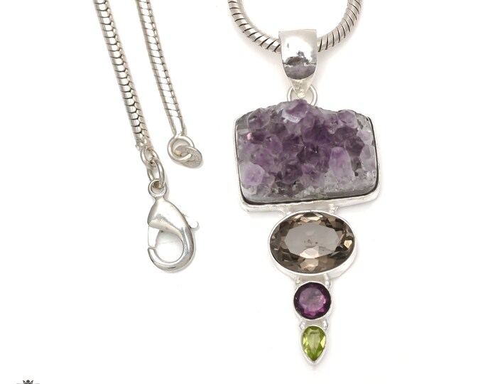 Rough Amethyst 925 Sterling Silver Pendant & 3MM Italian 925 Sterling Silver Chain P6524