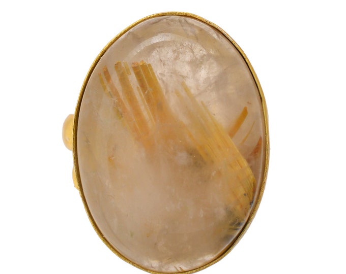 Size 9.5 - Size 11 Rutile Quartz Ring Meditation Ring 24K Gold Ring GPR1712