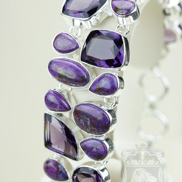 Blast of Purple! Puple Turquoise Amethyst 925 S0LID Sterling Silver Bracelet & FREE Worldwide Shipping B1690